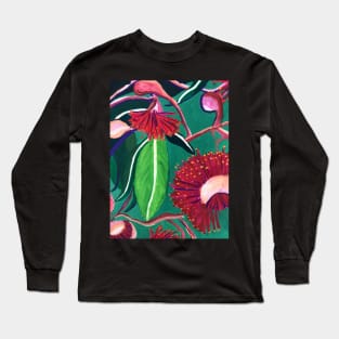 Native Australian Gum Flowers and Leaves Design in Red and Green by Leah Gay Long Sleeve T-Shirt